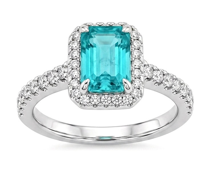 Original product photograph of a silver-coloured ring with a rectangular turquoise stone on white